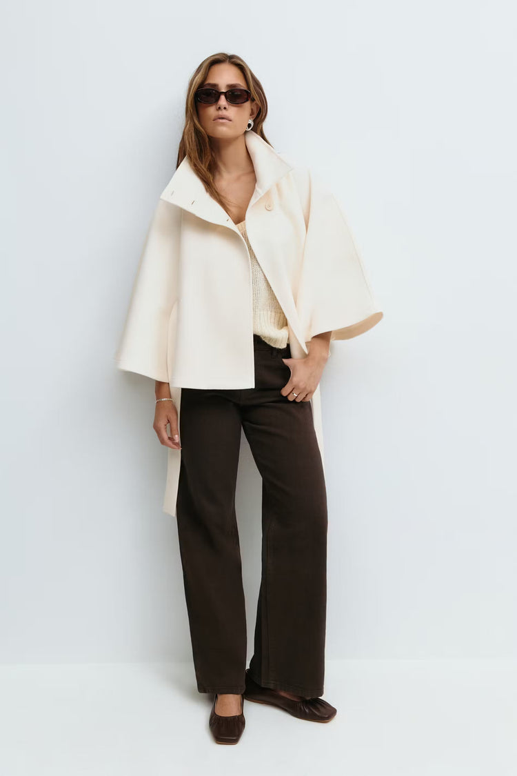 Lowri | Open-Front Belted Cape Coat in Black