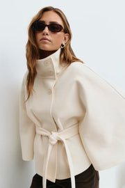Lowri | Open-Front Belted Cape Coat in Black