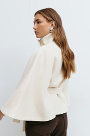 Lowri | Open-Front Belted Cape Coat in Black