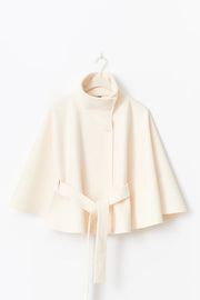 Lowri | Open-Front Belted Cape Coat in White