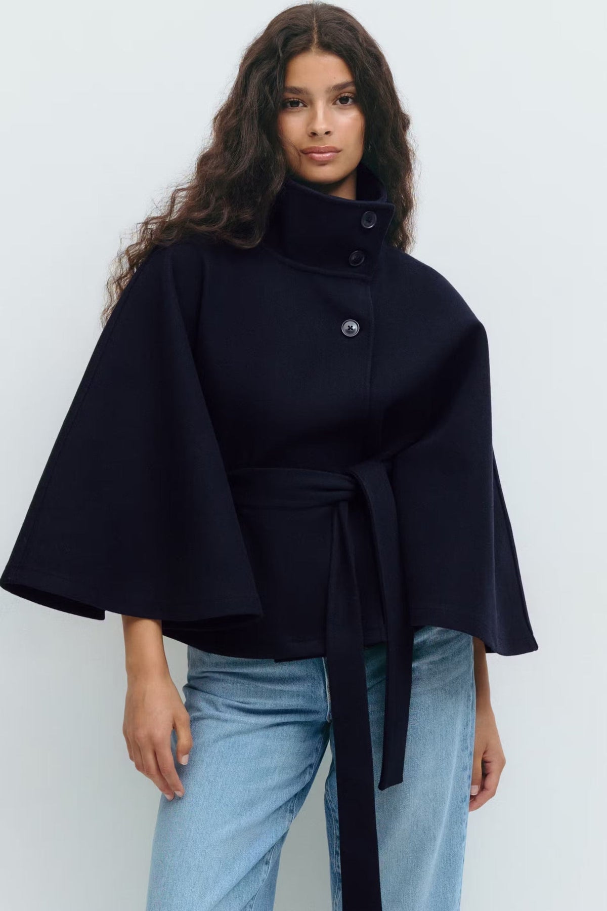 Lowri | Open-Front Belted Cape Coat in Light Brown