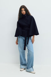 Lowri | Open-Front Belted Cape Coat in Light Brown