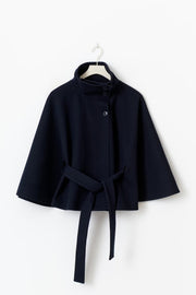 Lowri | Open-Front Belted Cape Coat in White