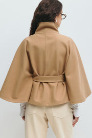 Lowri | Open-Front Belted Cape Coat in Light Brown