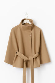Lowri | Open-Front Belted Cape Coat in White
