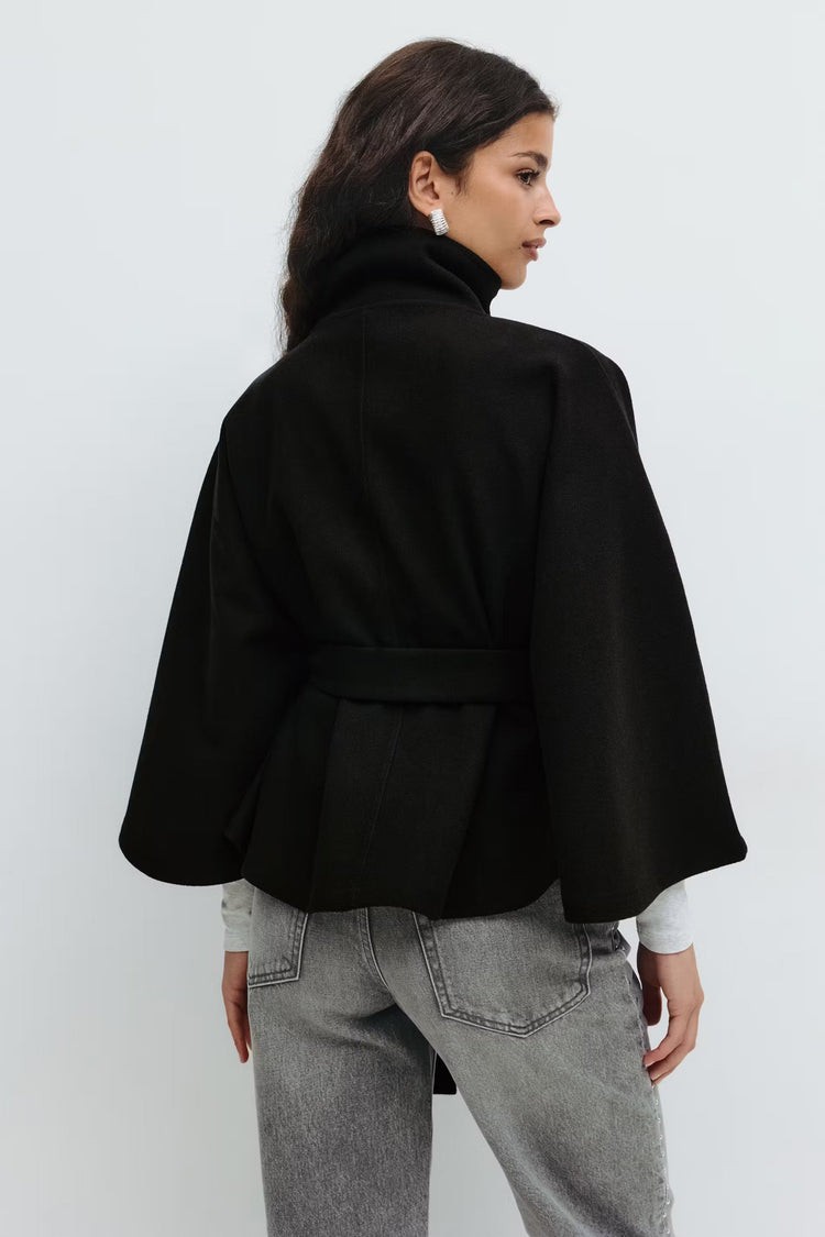 Lowri | Open-Front Belted Cape Coat in Brown