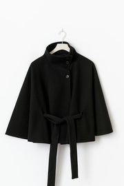 Lowri | Open-Front Belted Cape Coat in White
