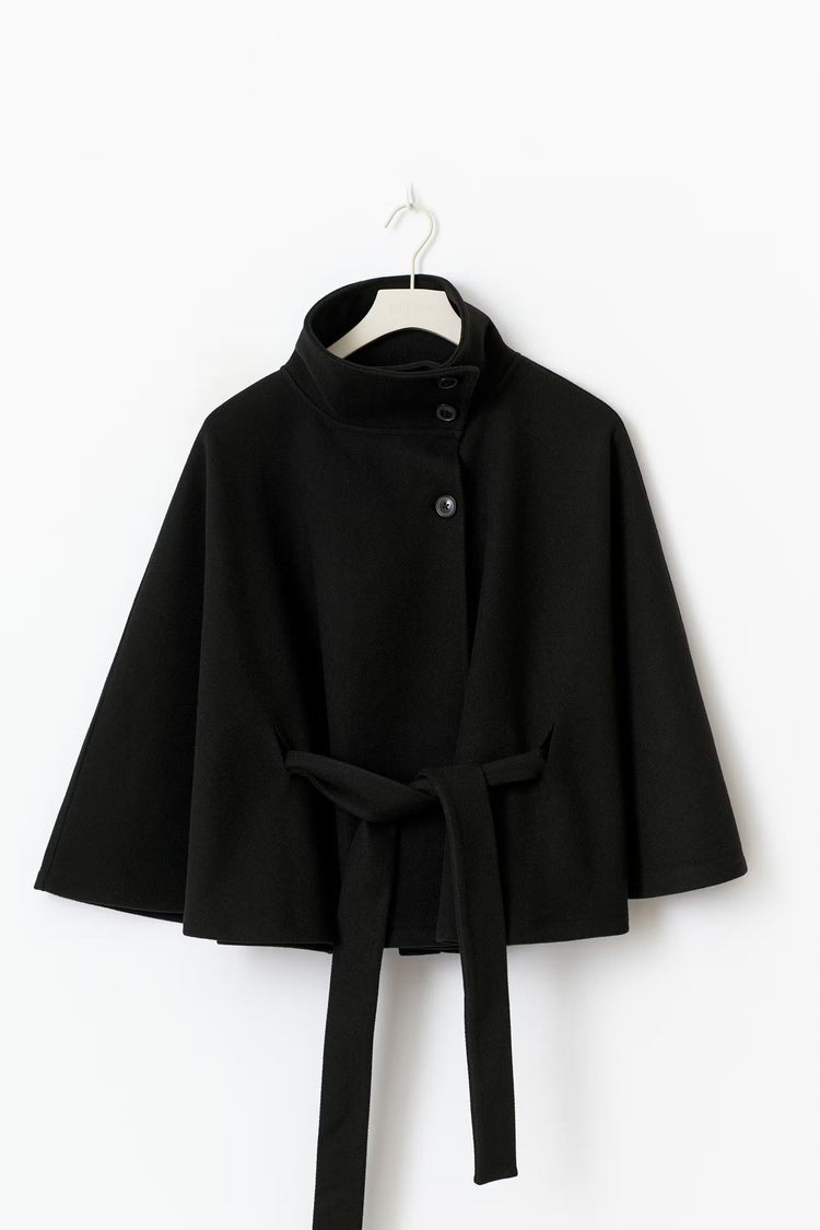 Lowri | Open-Front Belted Cape Coat in White