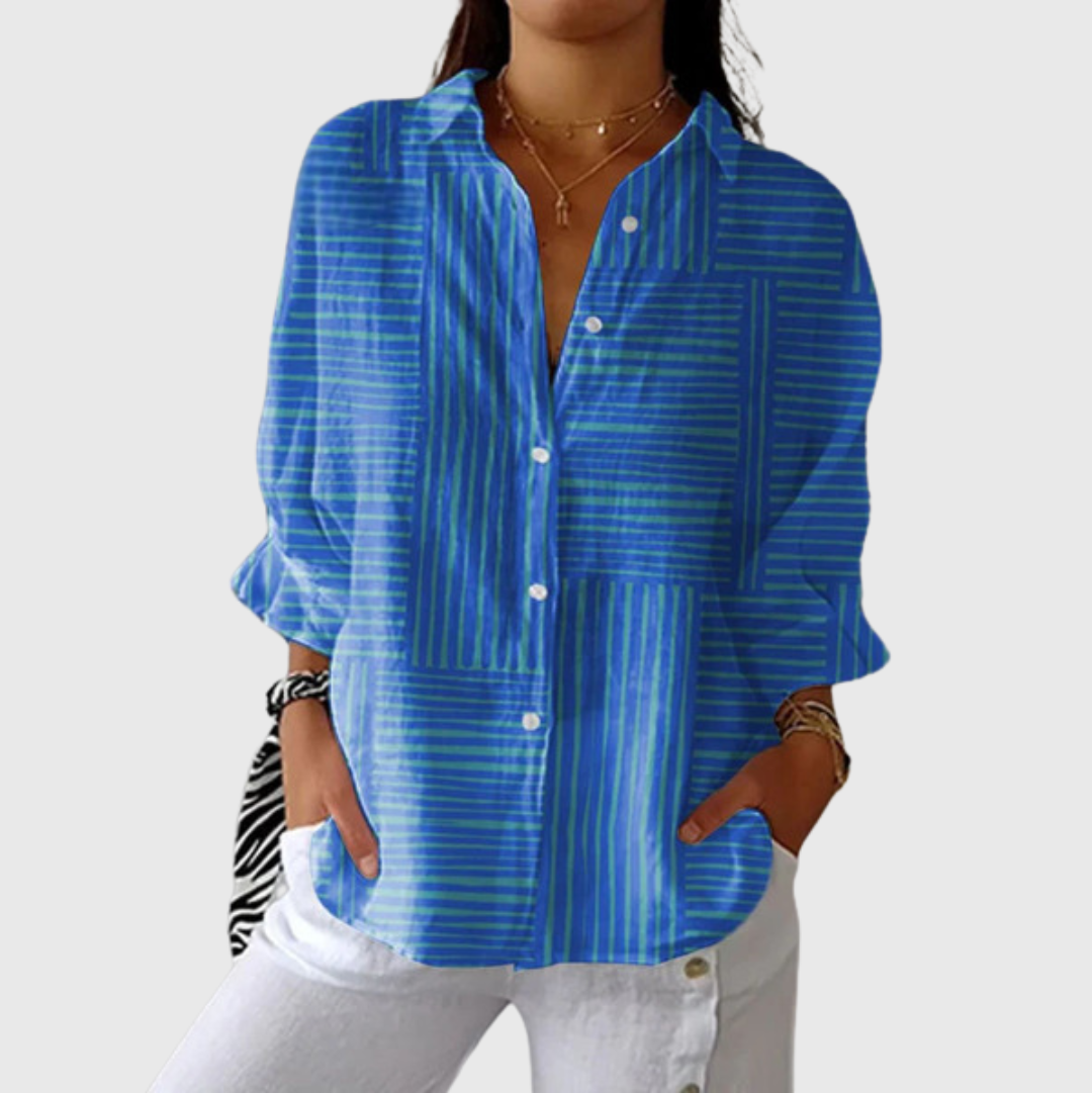 FLOWING FLORAL BUTTON-FRONT BLOUSE