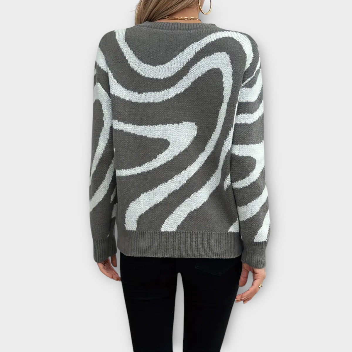 Larissa | Grey And White Plush Jumper With Zebra Pattern