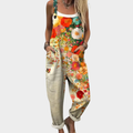 FLOWING PRINTED ADJUSTABLE-STRAP DUNGAREES