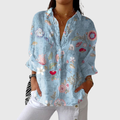 FLOWING FLORAL BUTTON-FRONT BLOUSE