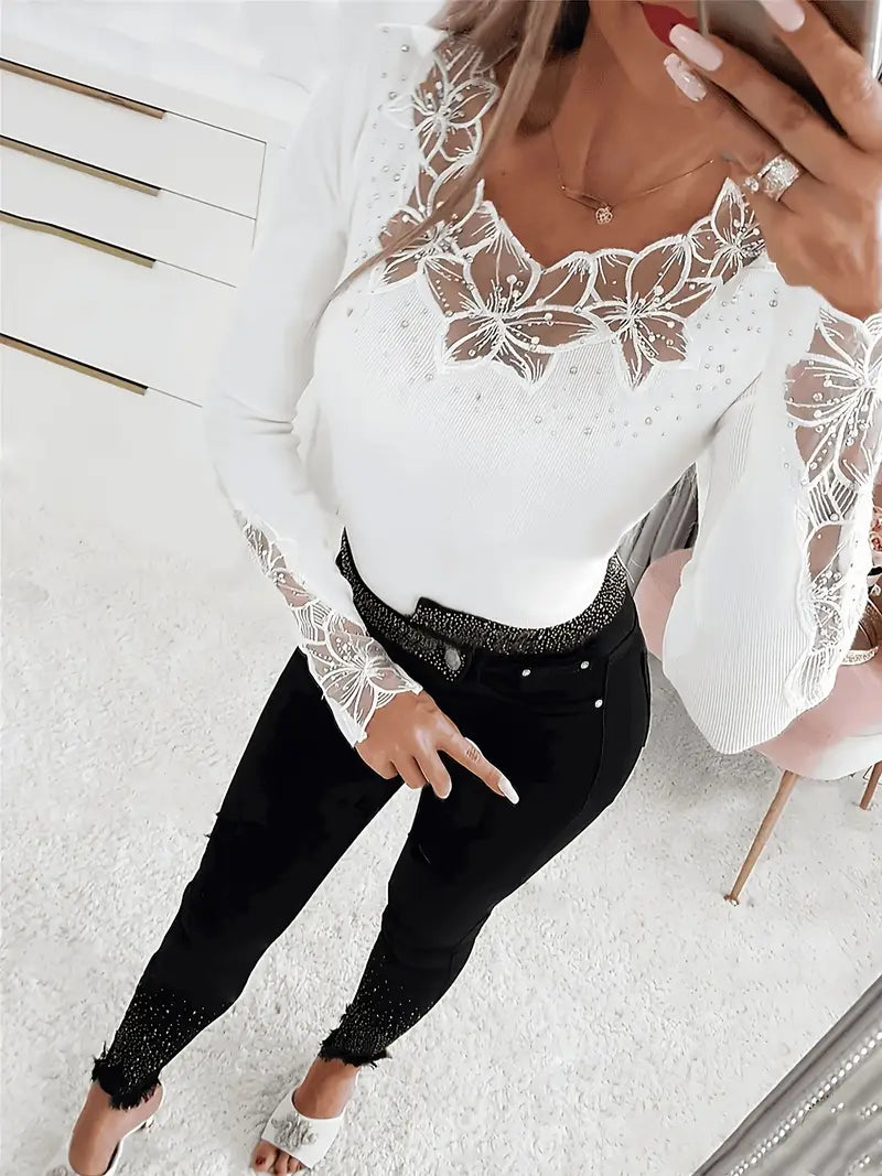Johnsie | Lace-Neck Blouse