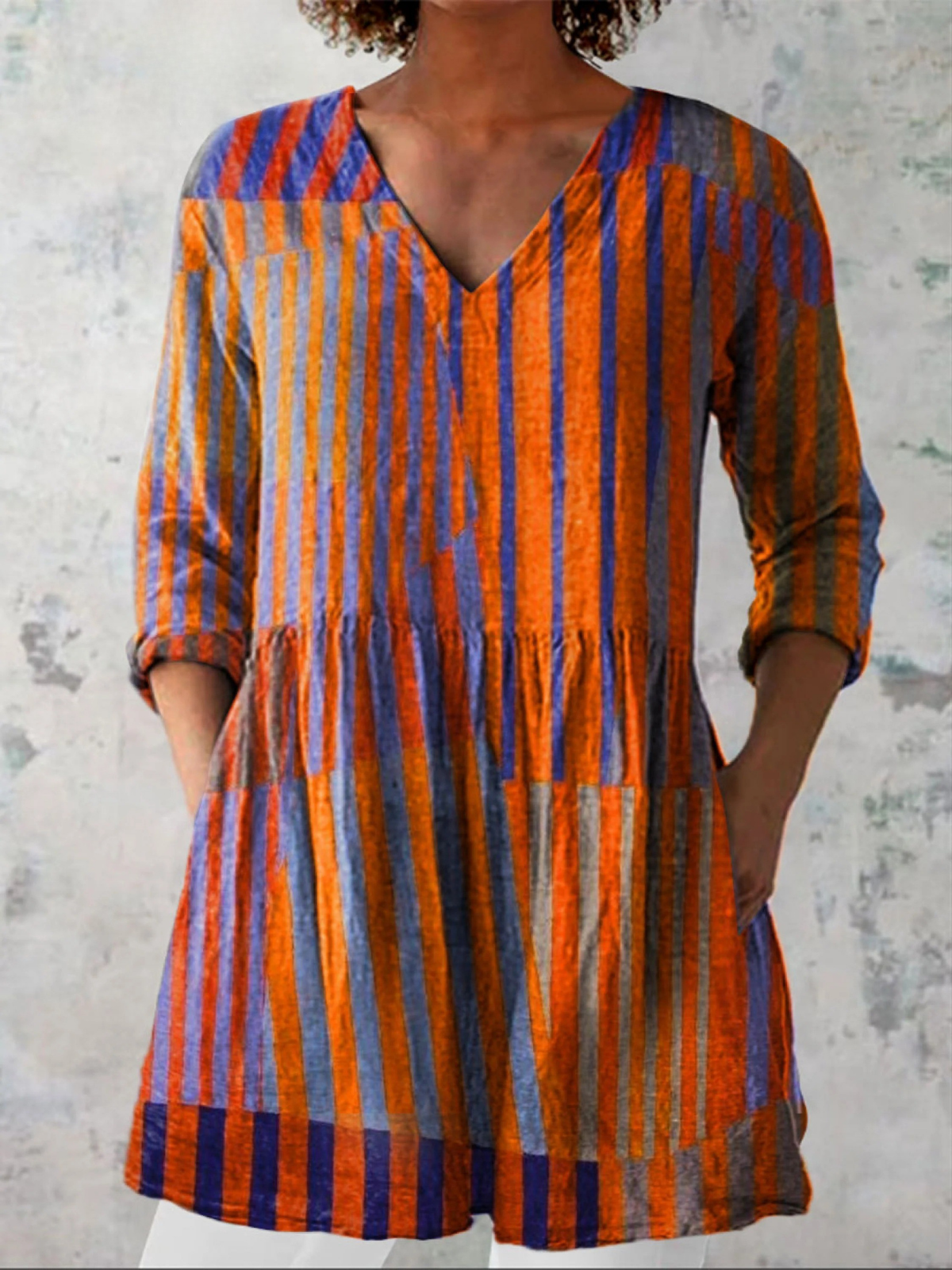 NADIA | ORANGE V-NECK LONGLINE BLOUSE