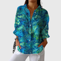 FLOWING FLORAL BUTTON-FRONT BLOUSE
