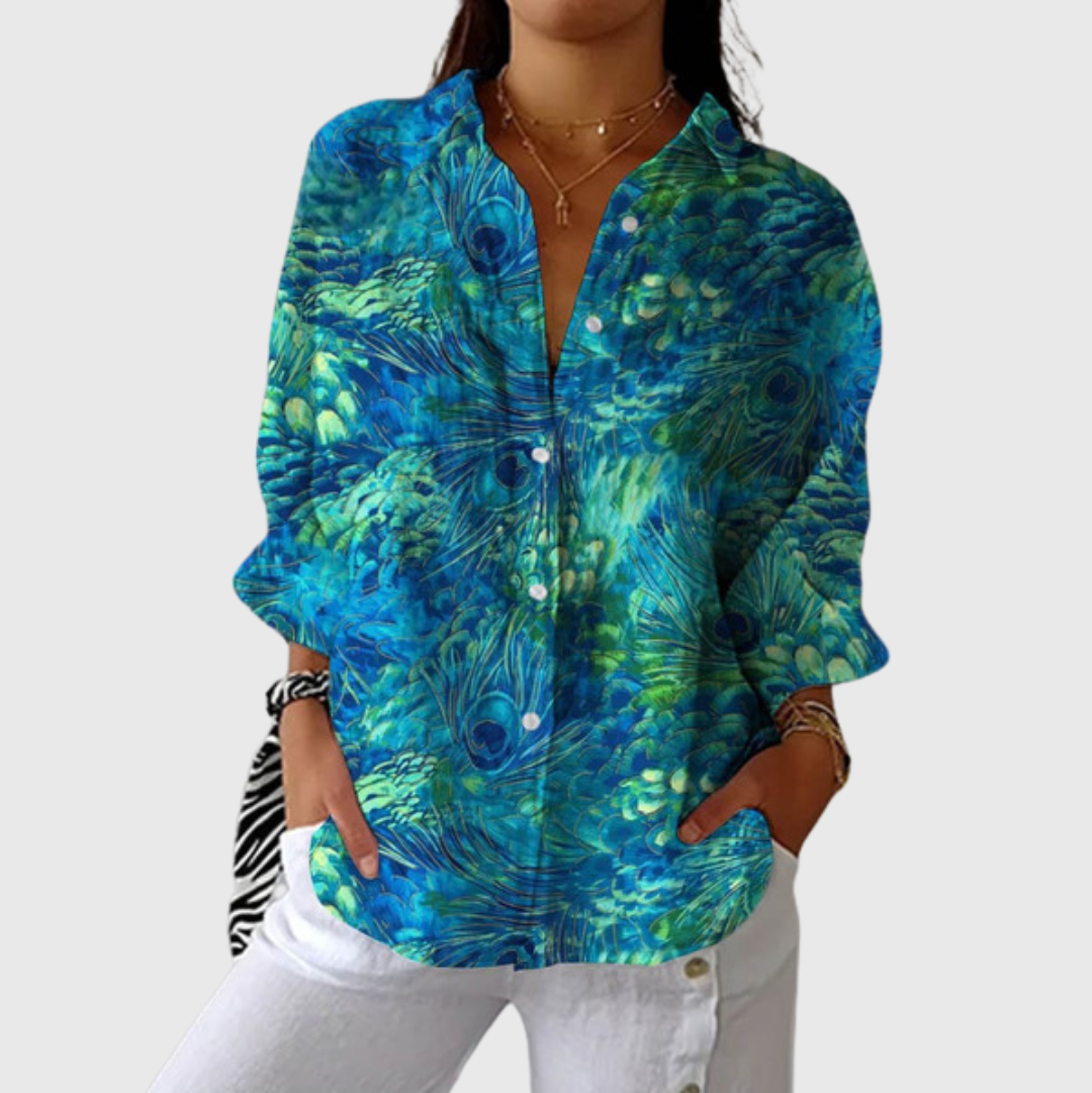 FLOWING FLORAL BUTTON-FRONT BLOUSE