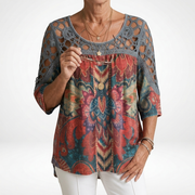 Donnette | Printed Lace-Yoke Blouse