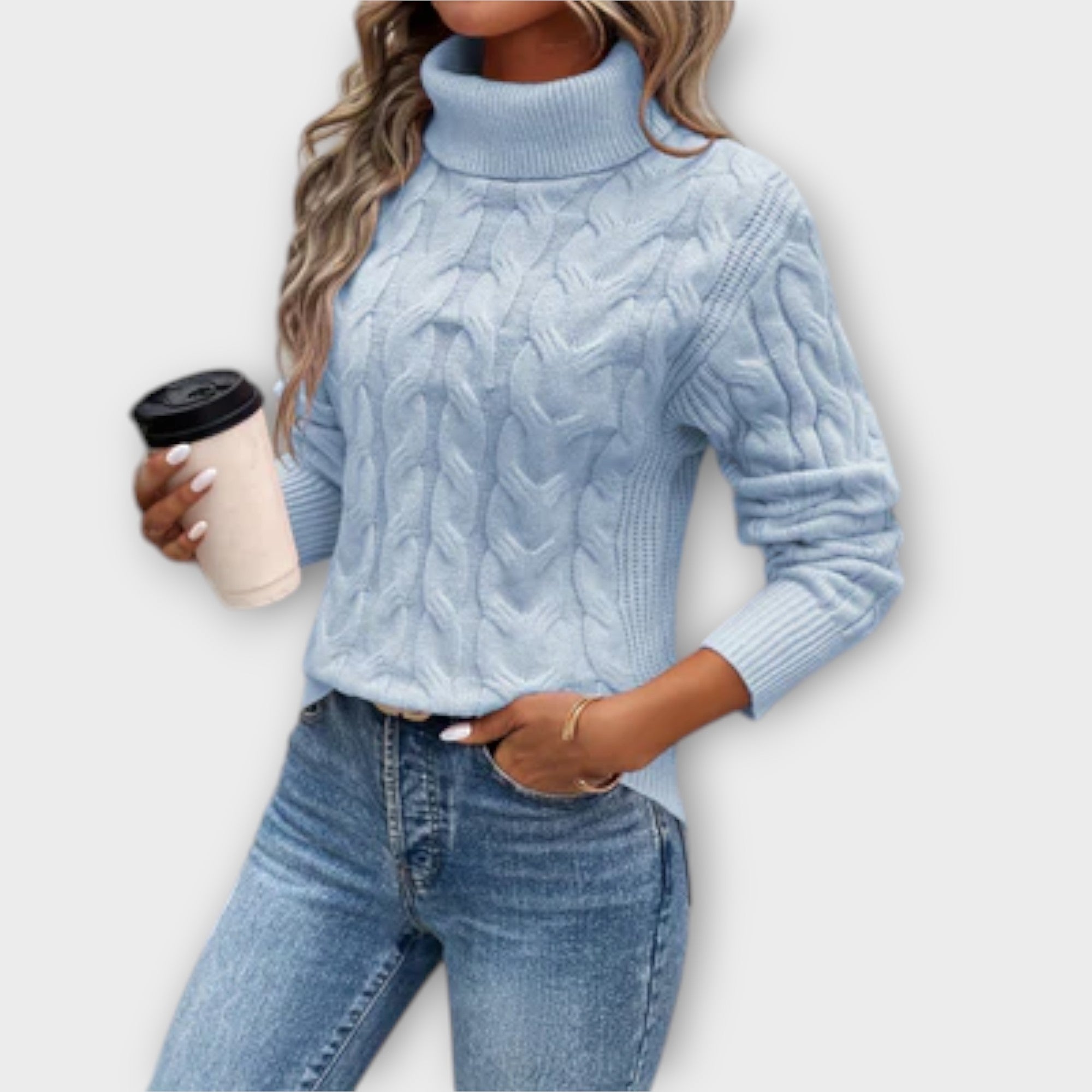Amelia | Pink Cable-Knit Turtleneck Jumper
