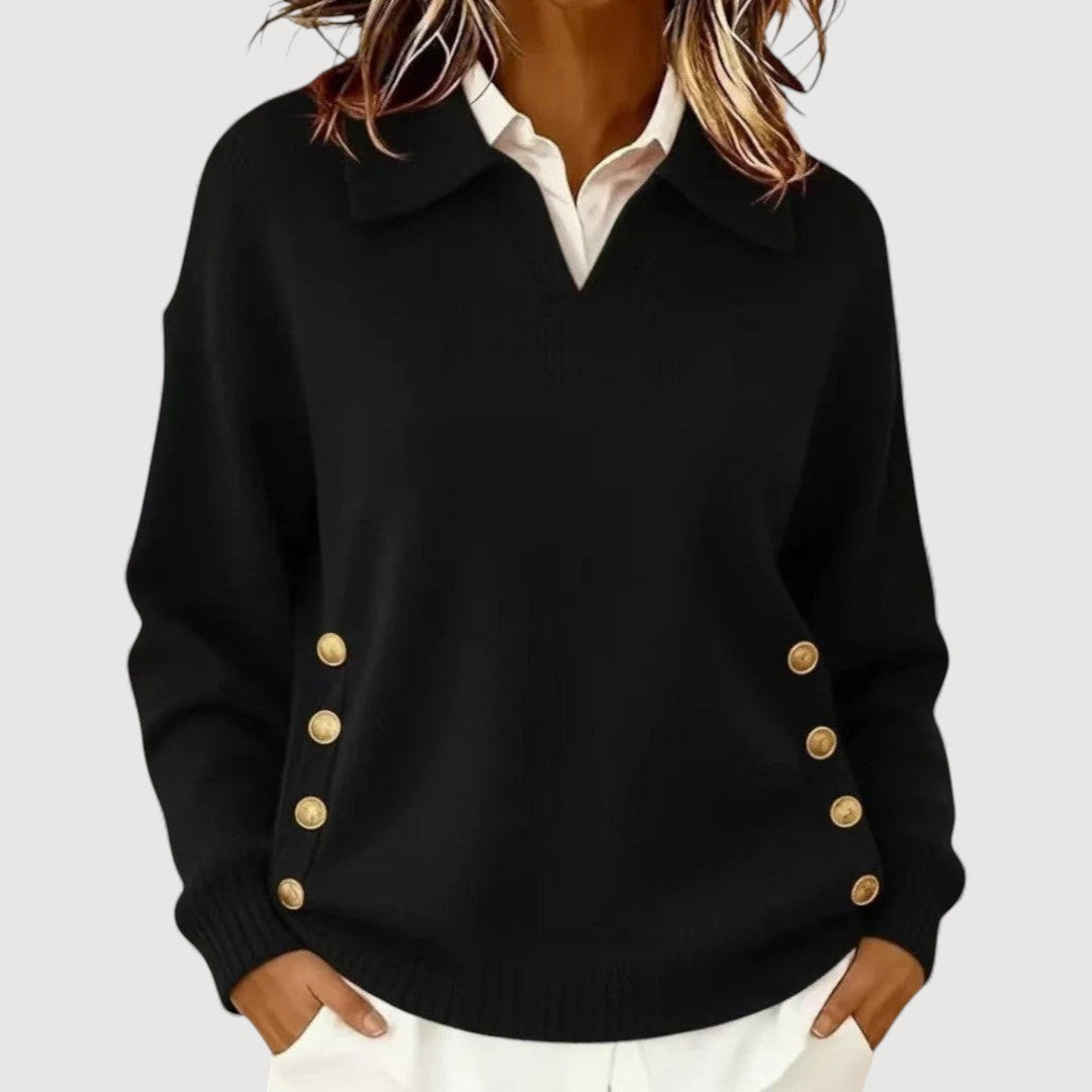 Takiyah | Collared Button-Hem Jumper