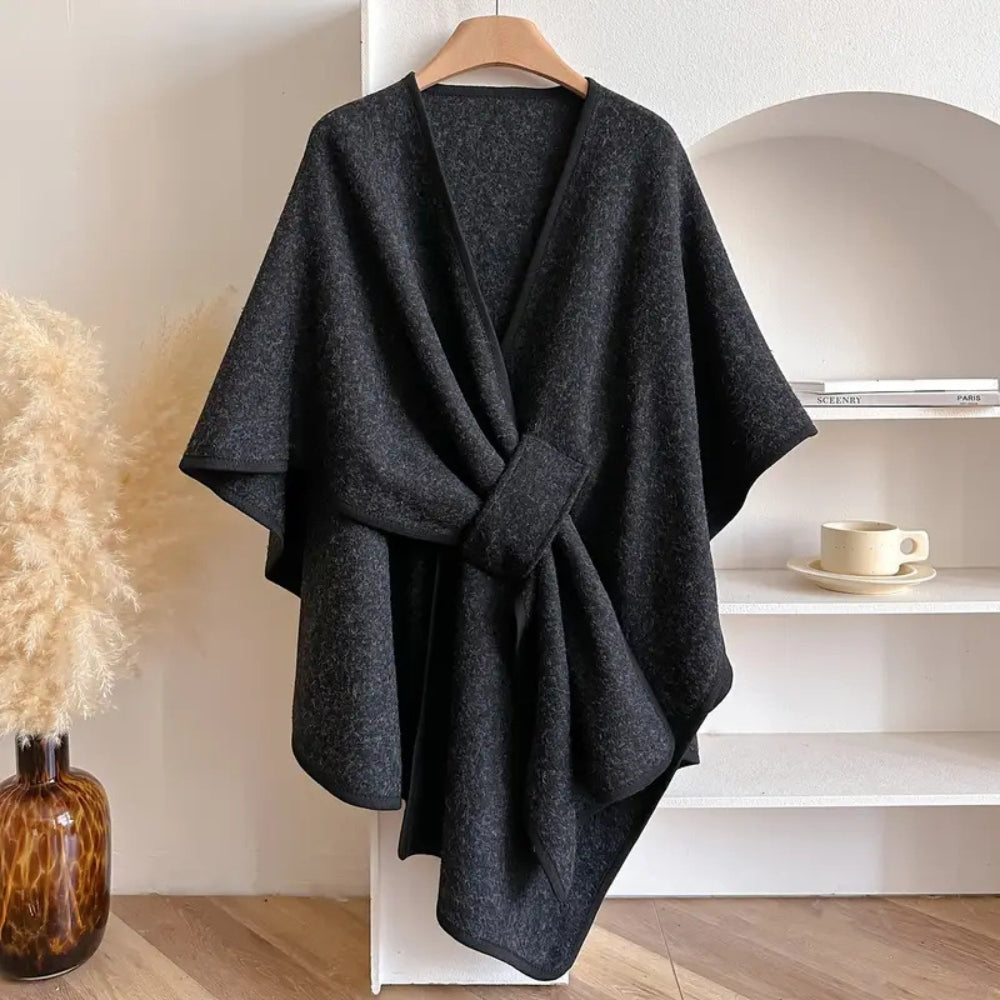 Mairwen | Oversized Windproof Poncho Cape Coat in Black