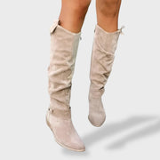 Valeria Beige knee-high boots front view