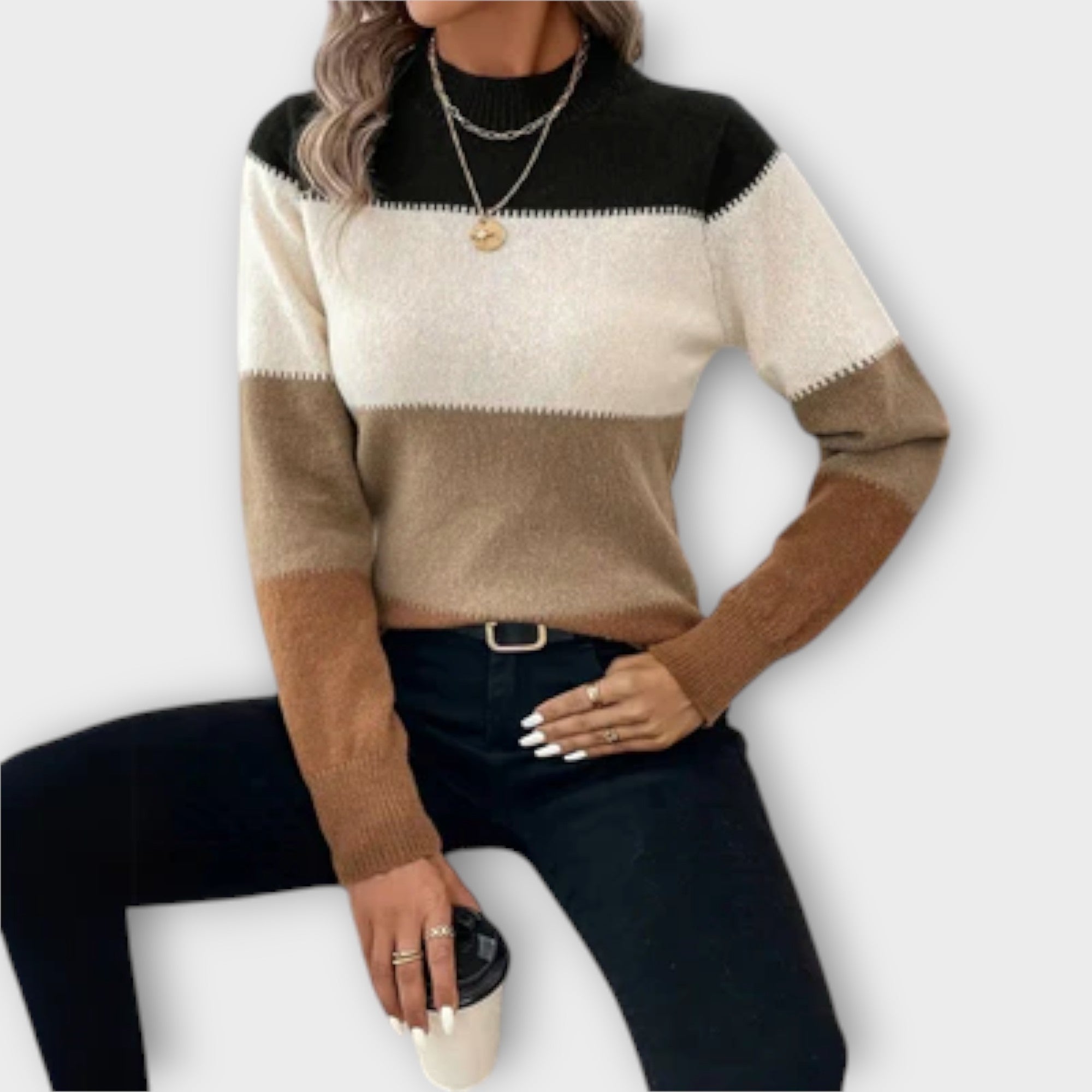 Elina | Grey-Black Jumper With Colour-Block