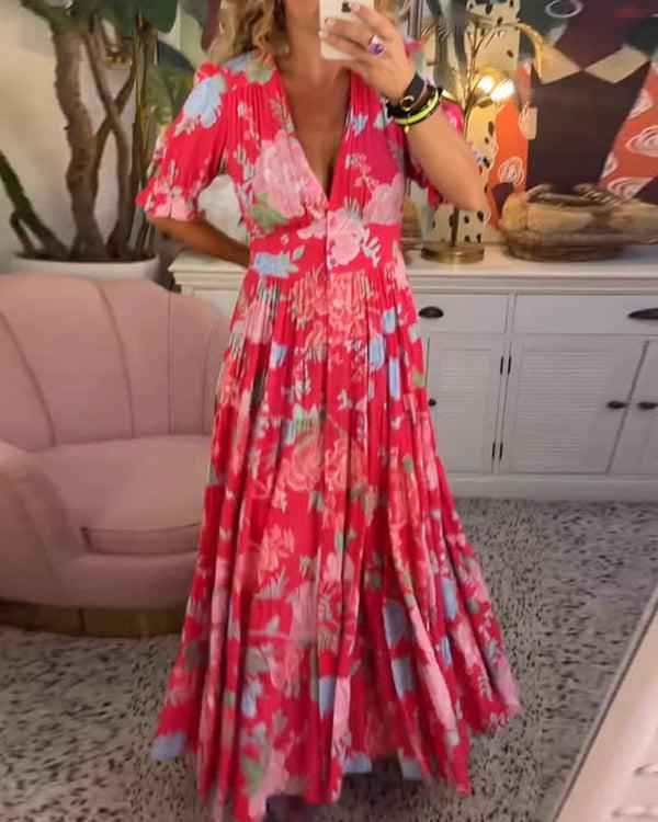 FLORIANA | FLORAL V-NECK DRESS