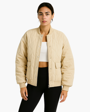 Kaylynn | Round-Neck Button Bomber Jacket