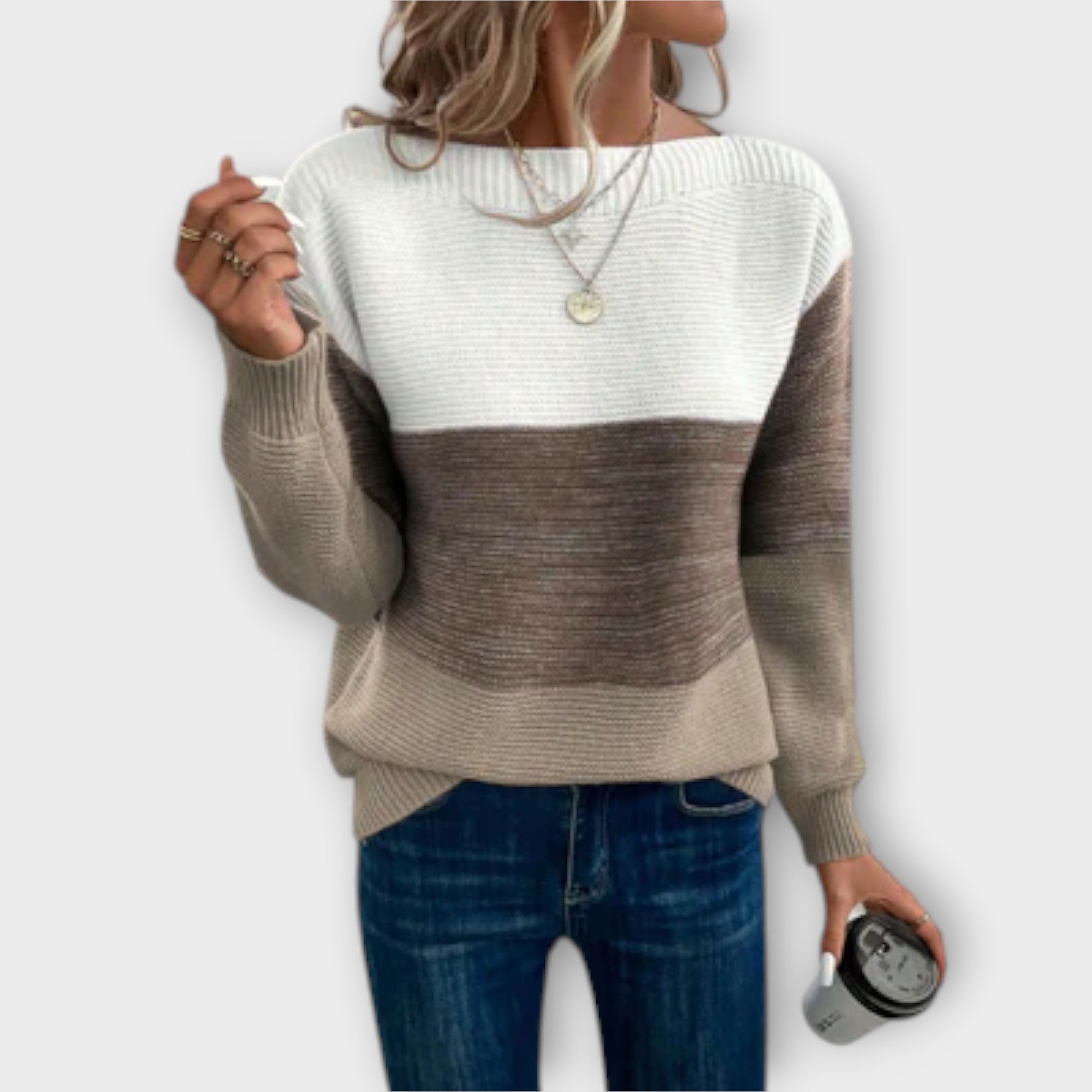 Clara | Elegant Green-White Patchwork Jumper