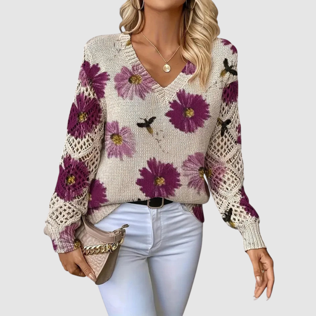 Meda | Elegant Jumper With Flower Pattern