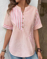 Nneka | Contrast-Stripe Button-Neck Shirt