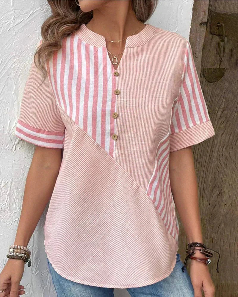 Nneka | Contrast-Stripe Button-Neck Shirt