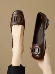 Fiammetta – Square-Toe Leather Ballet Shoes with Low Heel