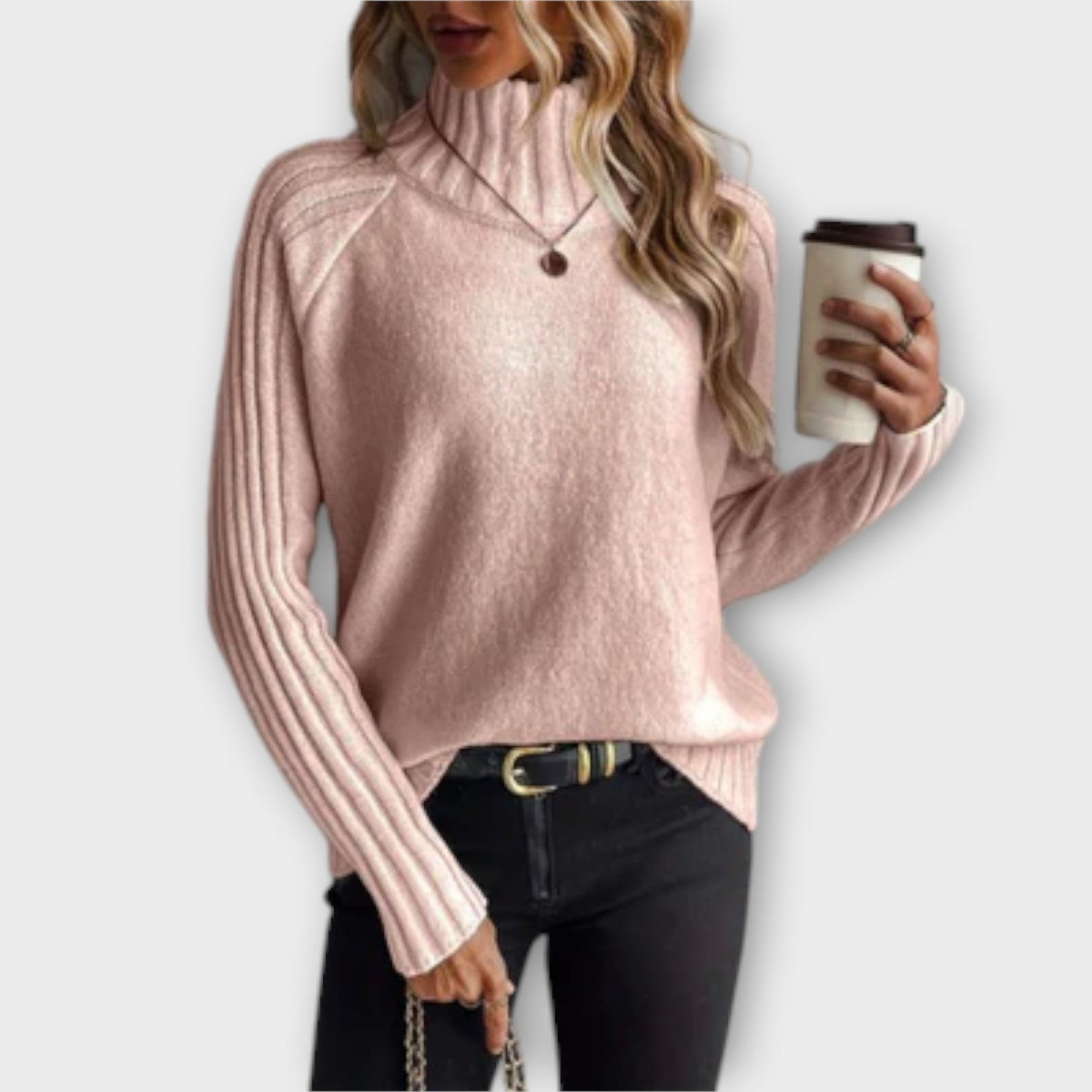 Hannah | Elegant White Jumper With High Collar