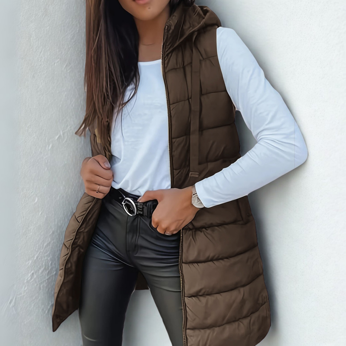 Emogene | Long Quilted Zip Gilet