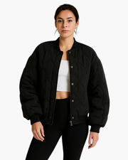 Kaylynn | Round-Neck Button Bomber Jacket