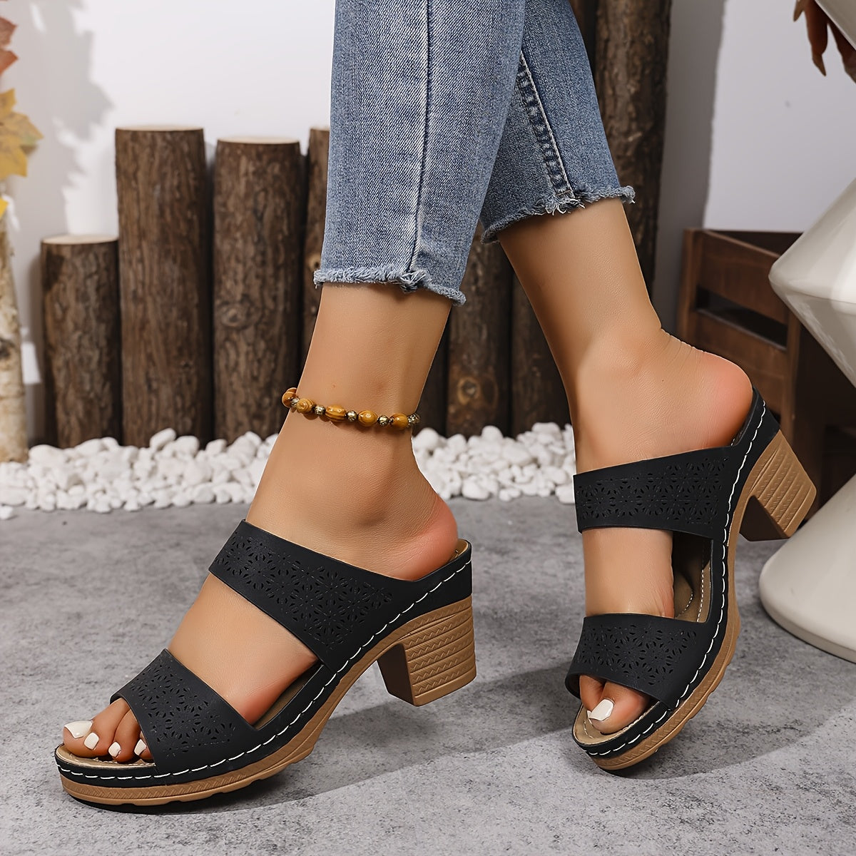 Zaneta | Cut-Out Block-Heel Sandals