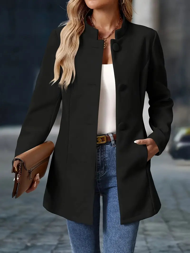 Clodagh | Mid-Length High-Neck Buttoned Winter Coat in Black