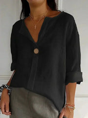 Deniece | Button-Neck Short-Sleeve Blouse