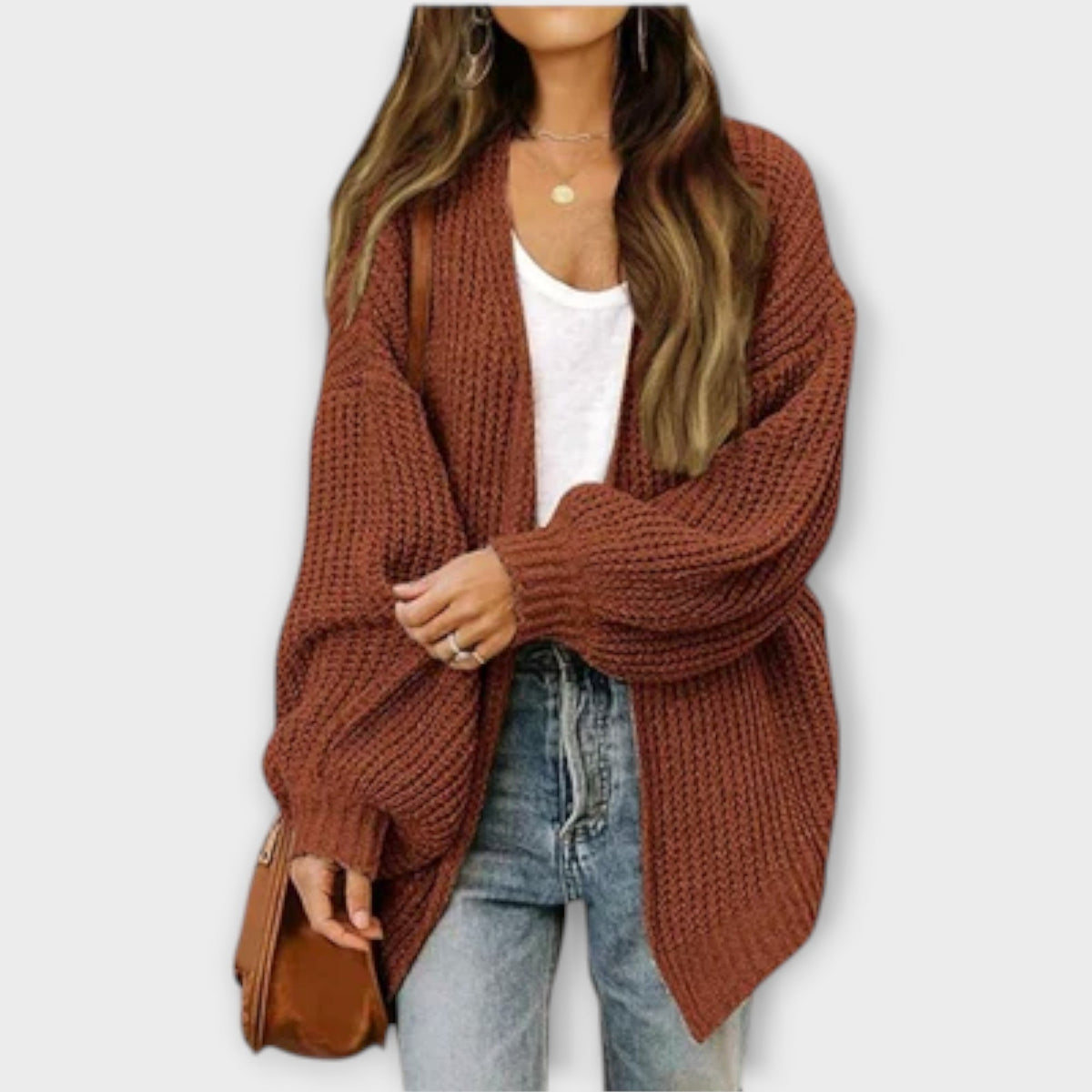 Women's cardigan with an open front, long sleeves and a ribbed texture