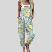 Women's dungarees with a floral pattern, a bib front and shoulder straps