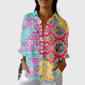 FLOWING PRINTED BUTTON-FRONT BLOUSE