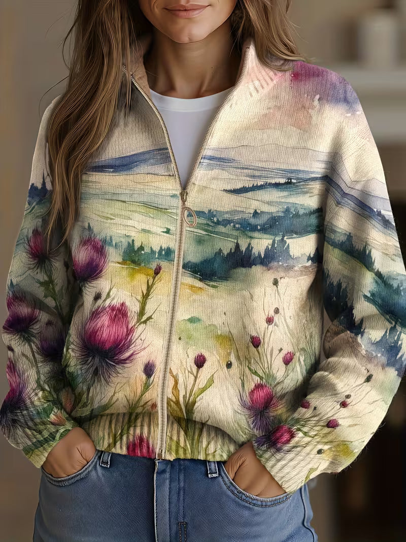LIDIA | THISTLE LANDSCAPE ZIP CARDIGAN