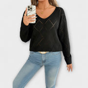 Evers | Casual Black Jumper With Diamond Pattern