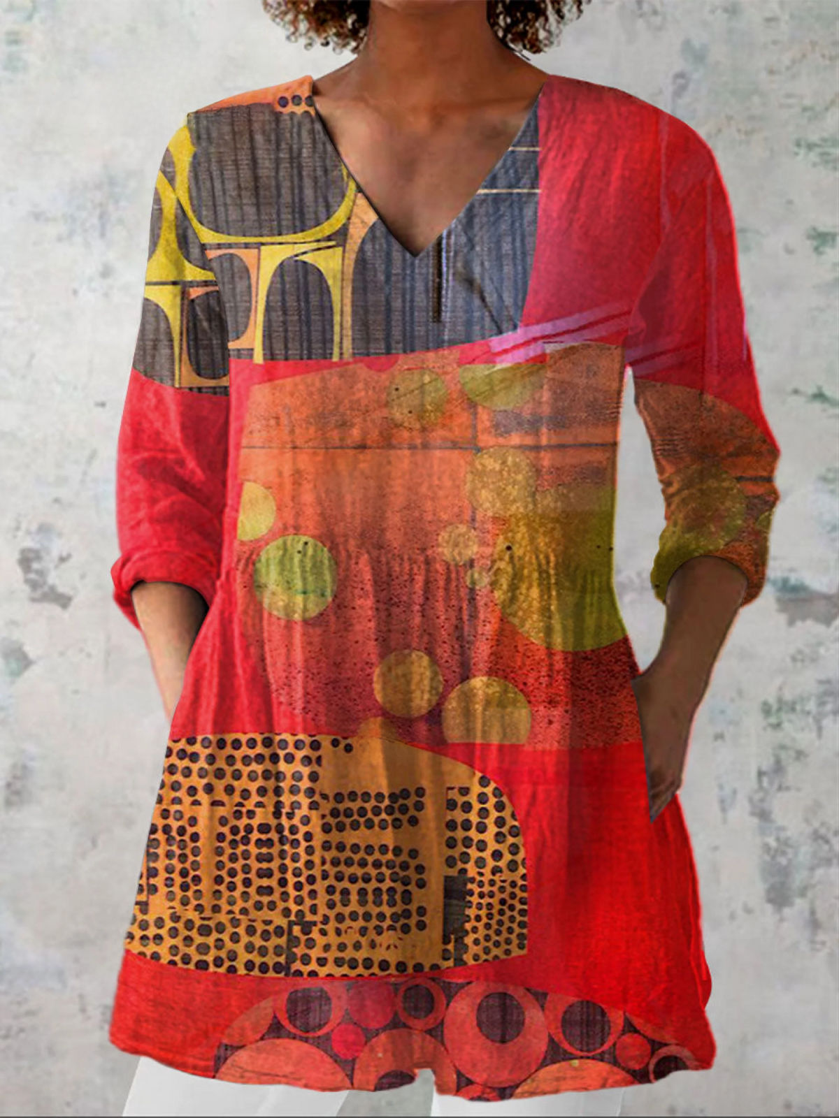LUCIE | RED V-NECK LONGLINE BLOUSE