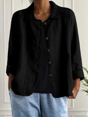 Tesni | Three-Quarter Sleeve Button-Front Shirt Jacket in Pink