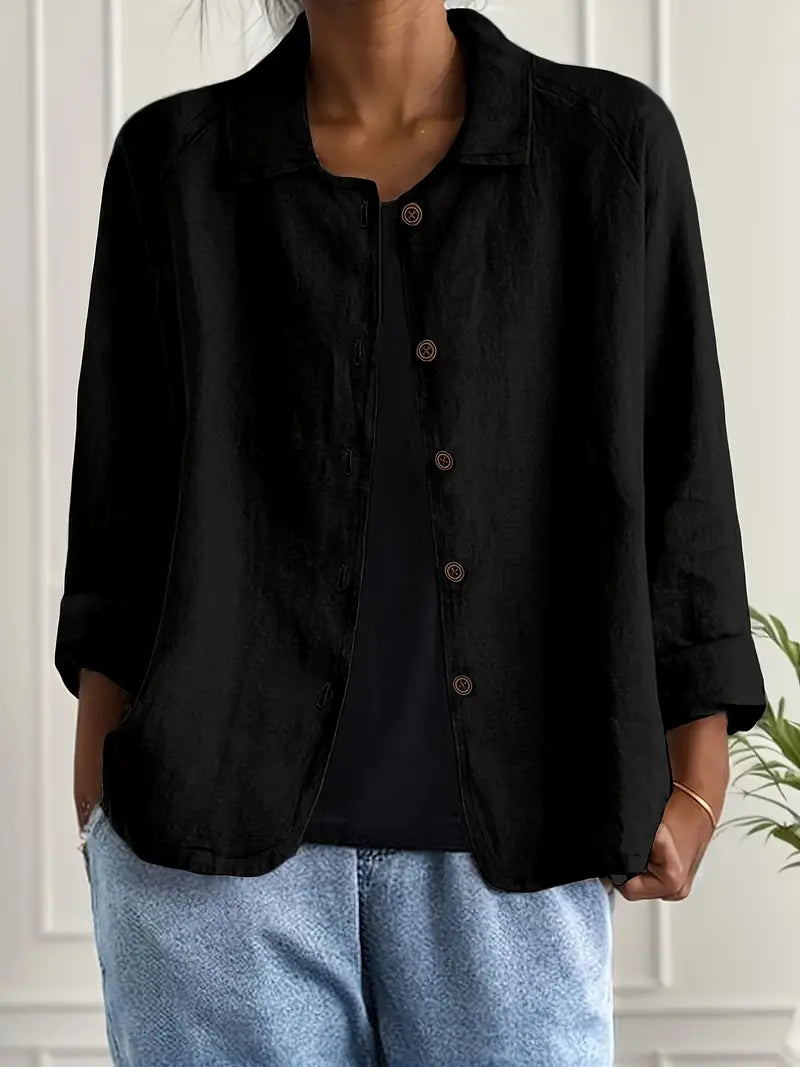 Tesni | Three-Quarter Sleeve Button-Front Shirt Jacket in Pink