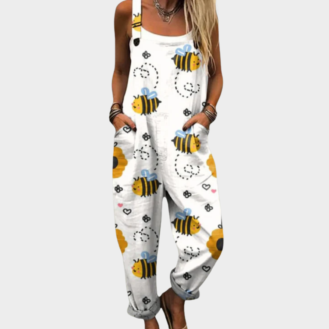 RELAXED-FIT PRINTED ADJUSTABLE-STRAP JUMPSUIT