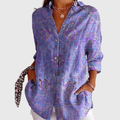 FLOWING PRINTED BUTTON-FRONT BLOUSE