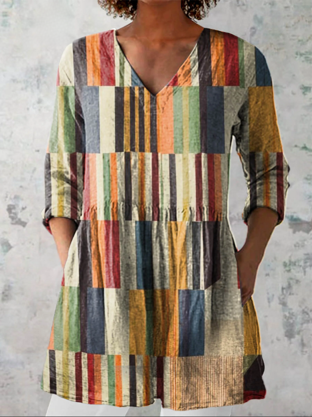 CHLOÉ | MULTICOLOUR V-NECK LONGLINE BLOUSE
